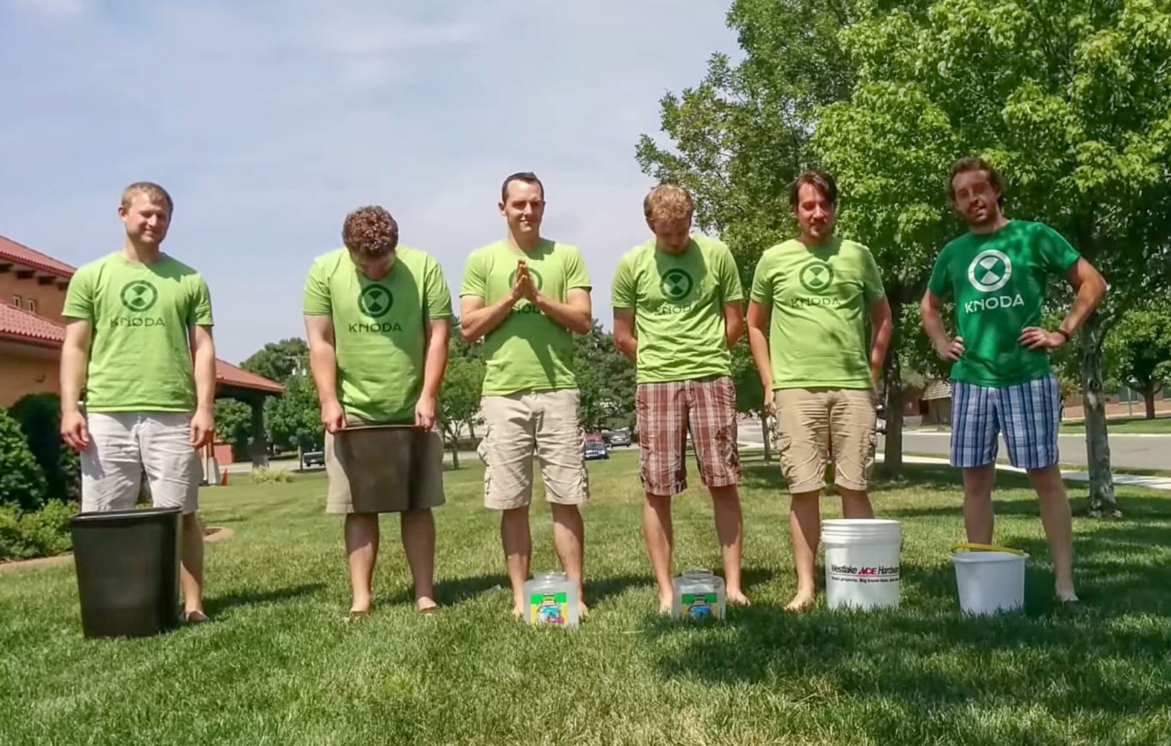 The Knoda team prepares for an ice bucket challenge.