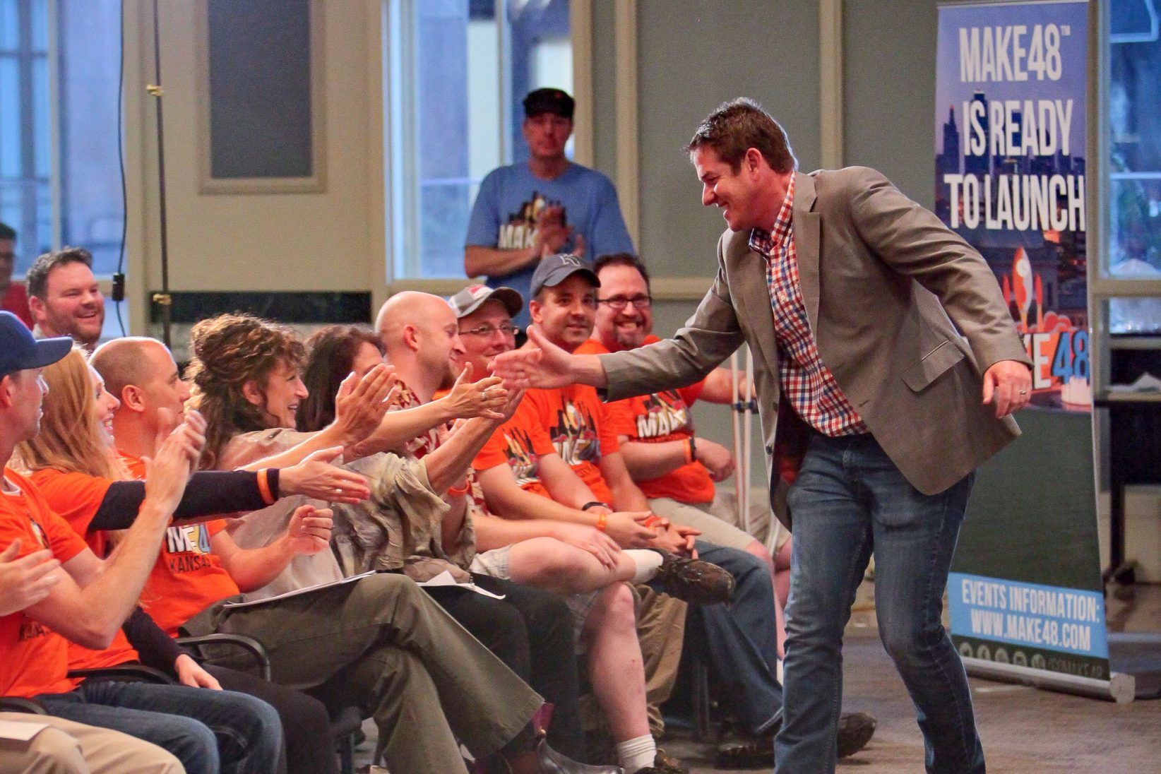 Make48 co-founder Tom Gray interacts with attendees at the first competition during April at Union Station.