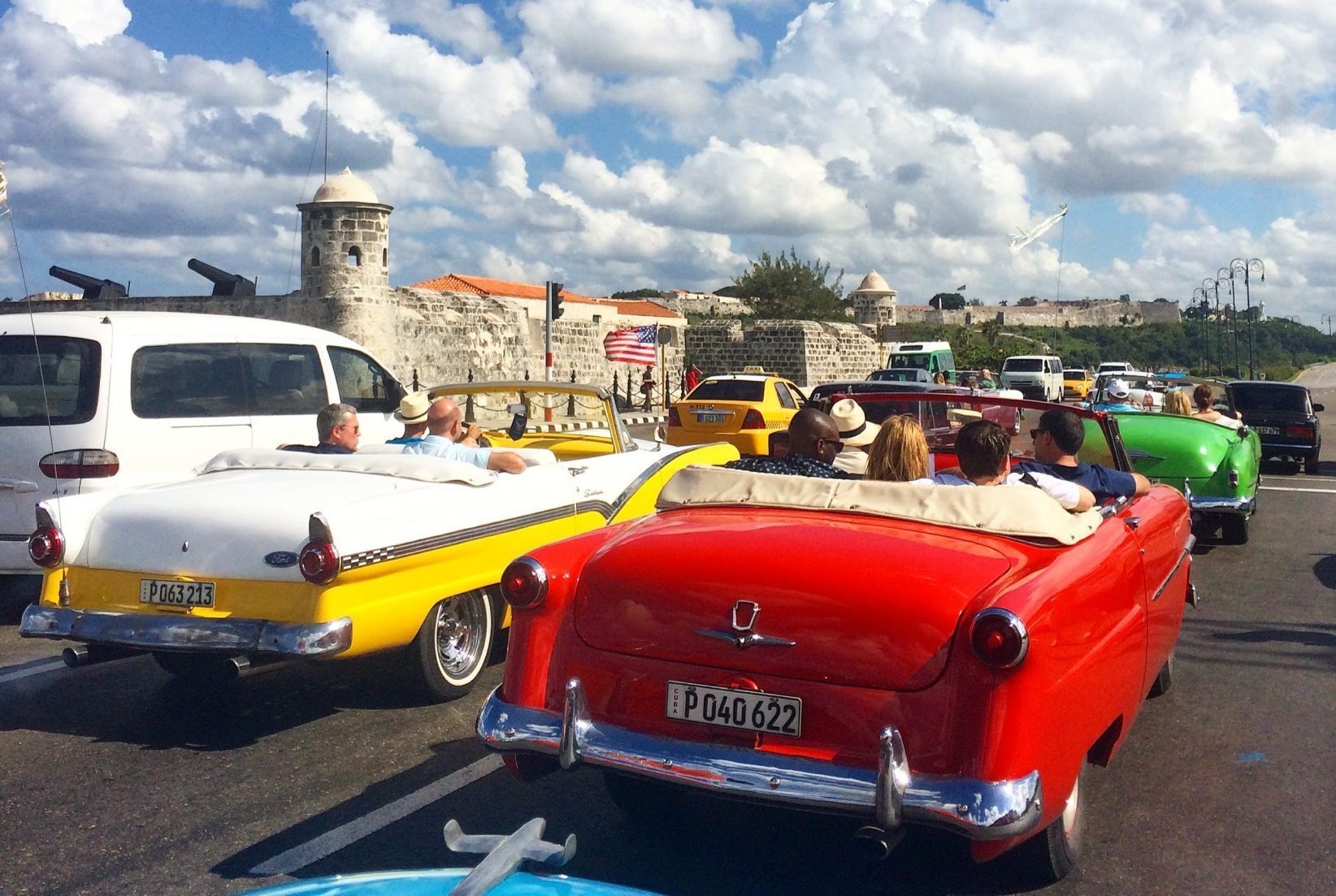 U.S. and Techweek delegates take a car ride around Havana. 