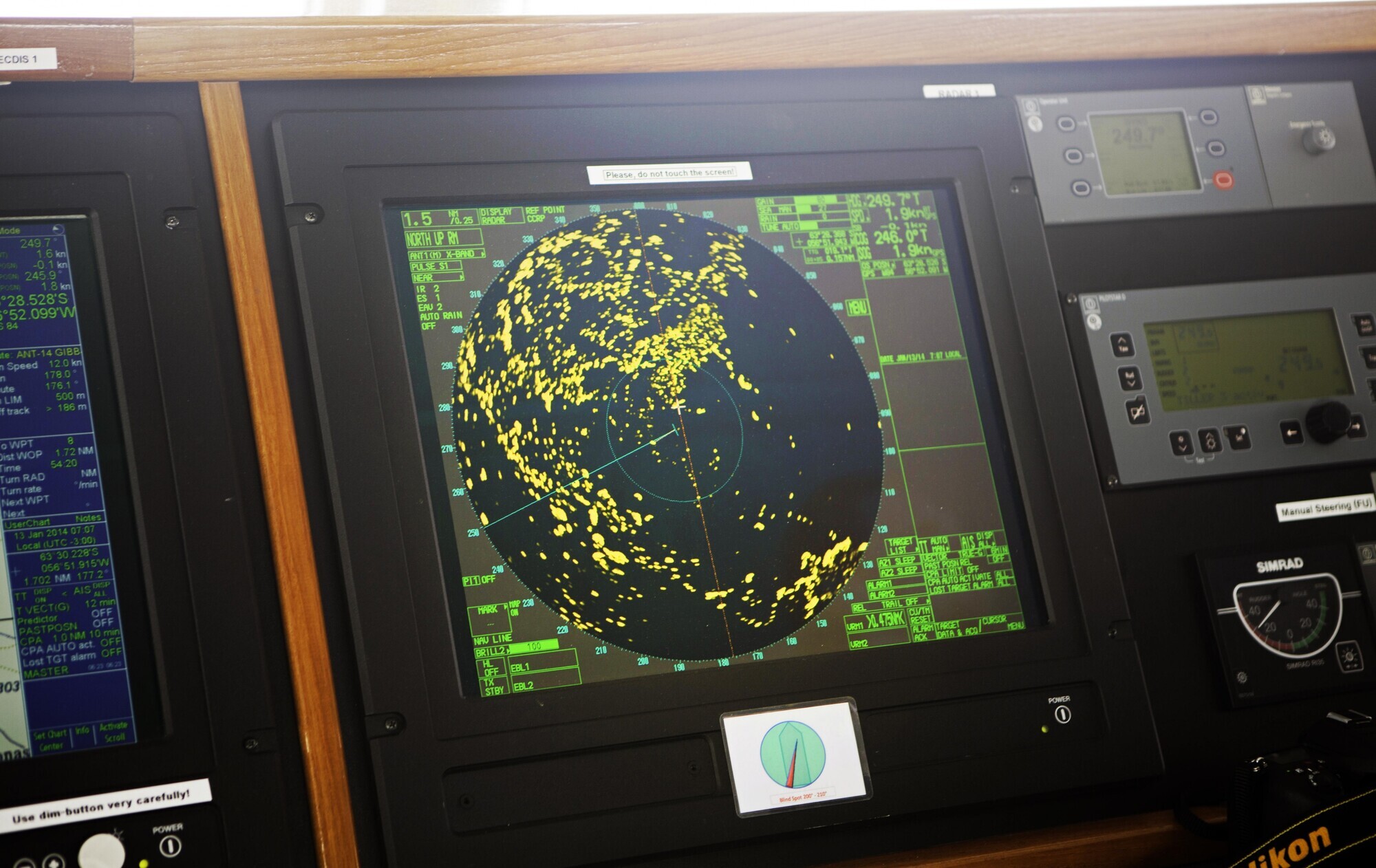 Radar on the ship Plancius in Antarctic Sound near Brown Bluff. Photo courtesy of Jack Salen.