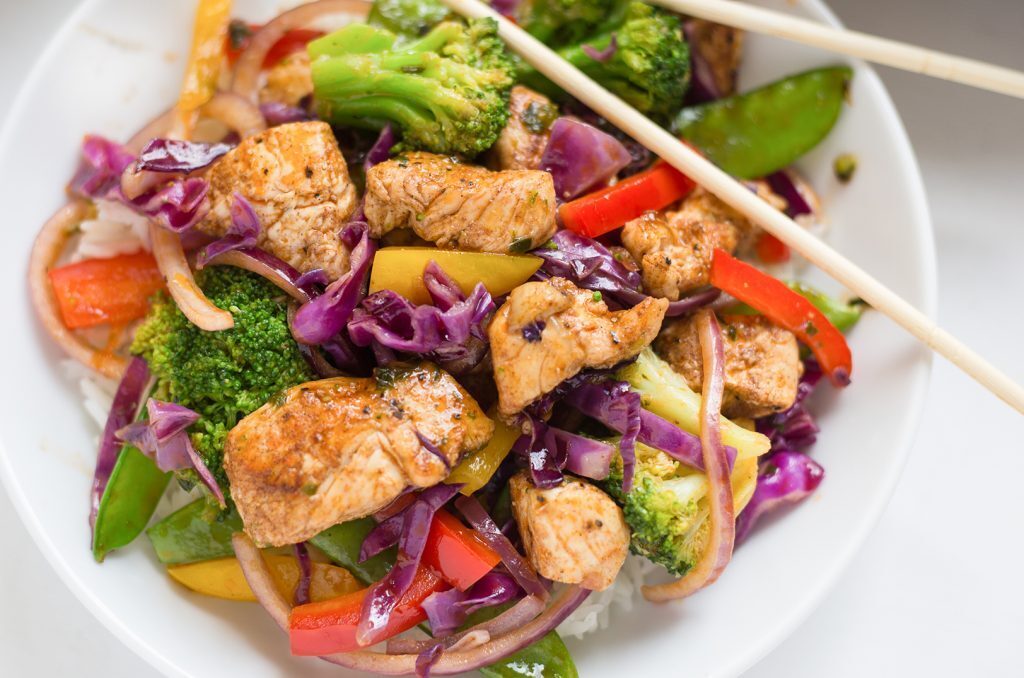 Spicy Broccoli and Chicken Stir-Fry with Jasmine Rice, Happy Food Co.