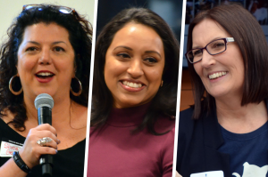 Shea Geist, SharkOFF; Neelima Parasker, SnapIT Solutions; and Lisa Tamayo, Scollar