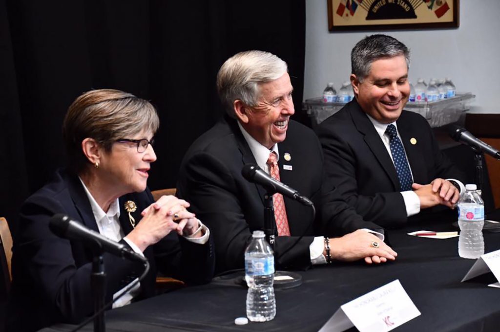 Govs. Laura Kelly, D-Kansas, and Mike Parson, R-Missouri