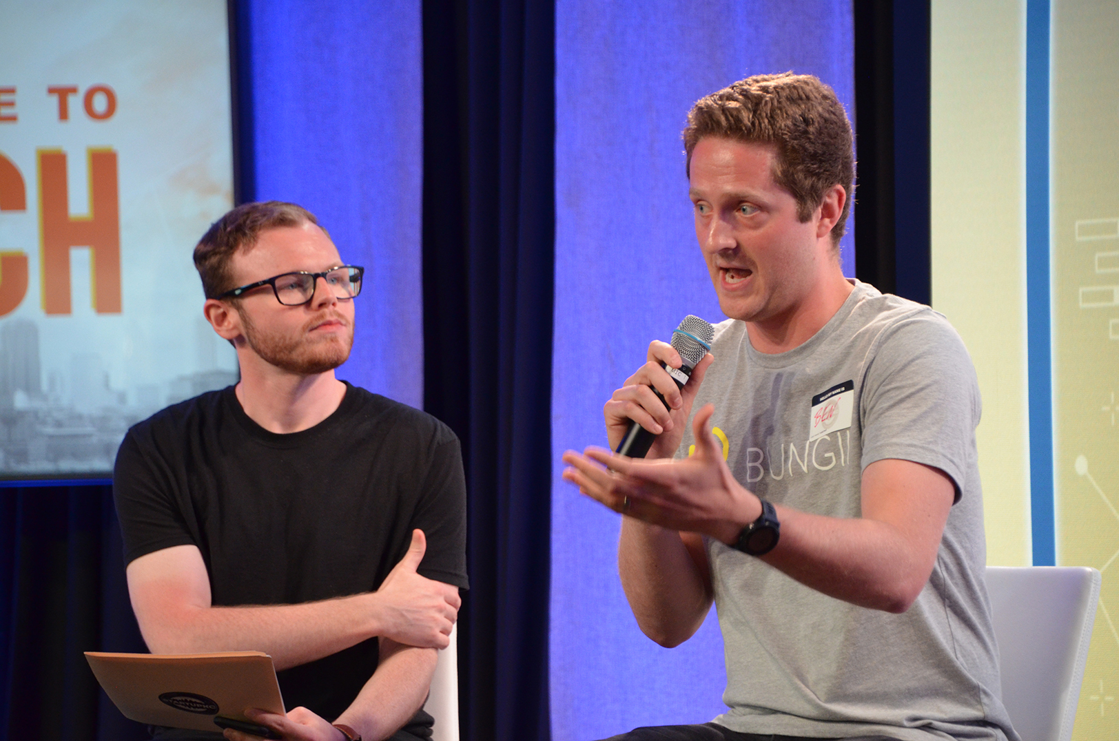 Ben Jackson, Bungii, right, speaking at Startland News' Innovation Exchange in June 2019