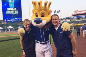 Natalie and Bill Busch, TiScrubs, with the Royals&#039; Sluggerrr