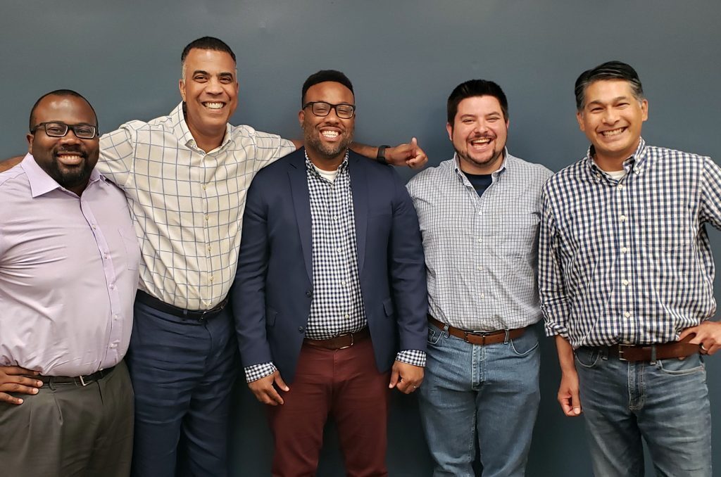Digital Sandbox KC cohort; Mario Pabaroue, Len Frye and Brandon Dunlap, FilmDove Inc.; A.J. Mellott, Ronawk LLC; and Sunti Wathanacharoen, Pulmonaer Analytics LLC