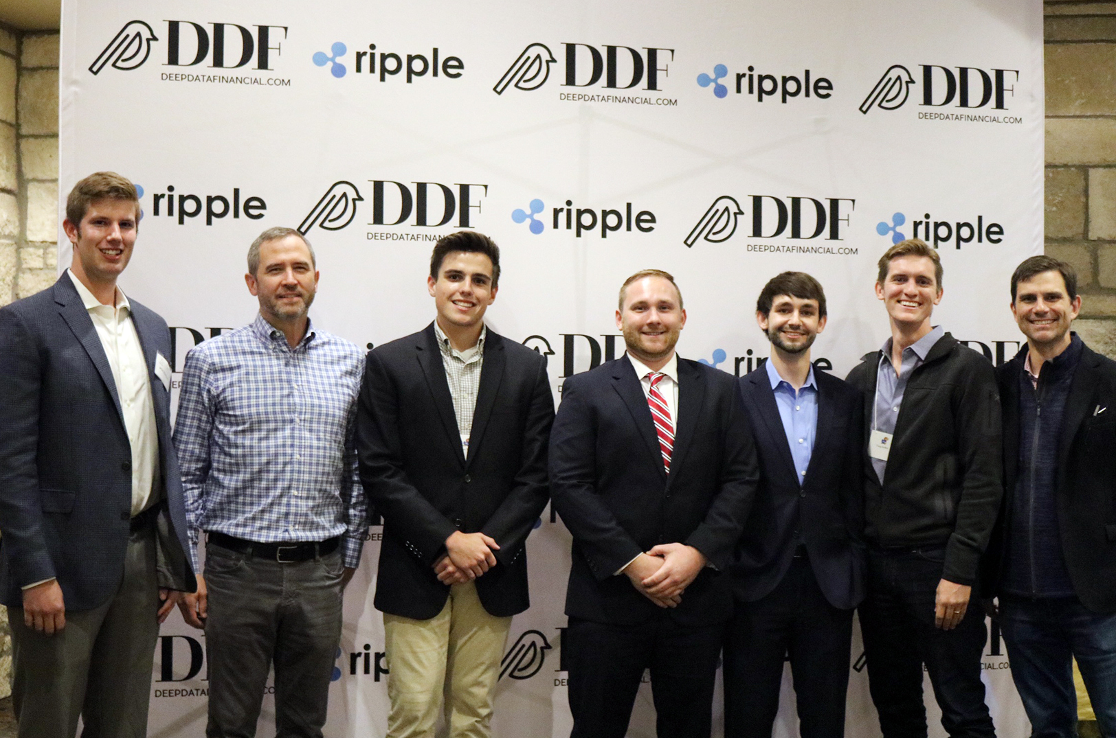 Jack Schraad, Brad Garlinghouse, Nathan Nichols, Mason Qualls, Daniel Jones, Craig DeWitt, and Pat Thelen; Ripple and KU Blockchain Institute
