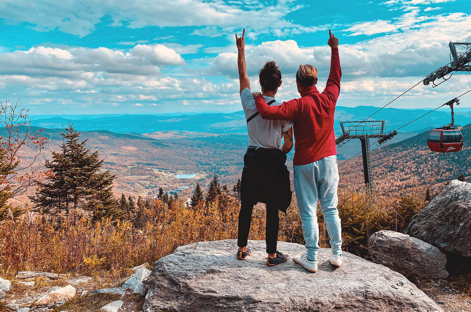 Dimarco and Scott atop Stowe Mountain in Stowe, Vermont, Joy of the Journey