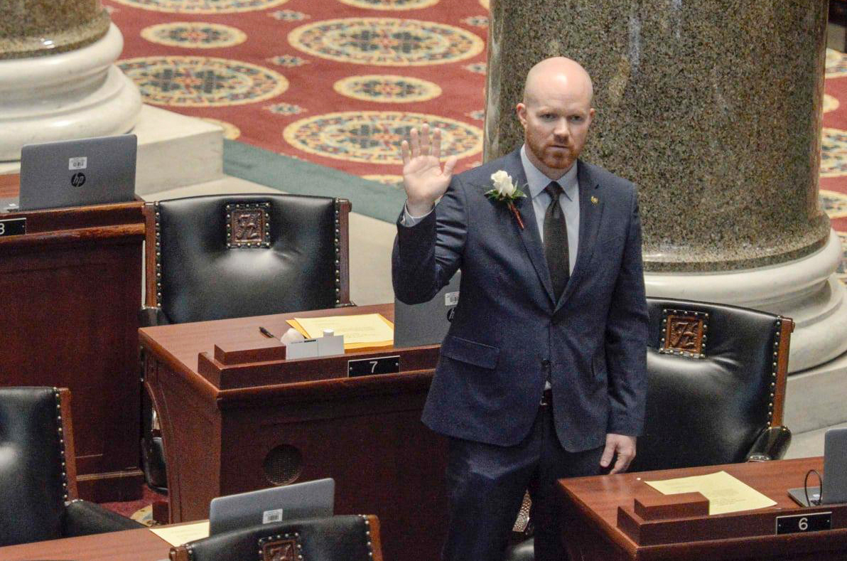 Missouri state Rep. Travis Fitzwater, R-Holts Summit, being sworn into his fourth and final term in the state legislature, January 2021
