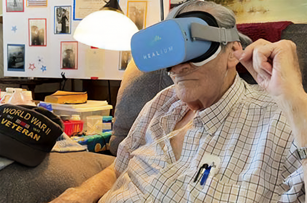 World War II veteran experiencing a virtual Honor Flight using Healium and T-Mobile technologies