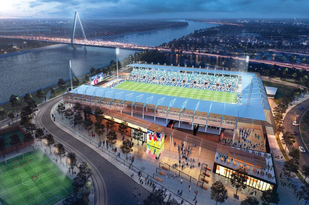 Stadium rendering from Kansas City NWSL, by Generator Studio, JE Dunn and Monarch Build