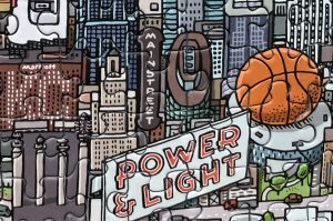 Close-up of the Kansas City illustrated map by Mario Zucco, Kansas City Puzzle Company