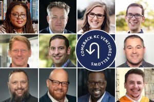 Comeback KC Ventures fellows: top, Dr. Shelley Cooper, Diversity Telehealth and Come On Now!, Ryan Grobler, IAQuality, Jill and Justin Bertelsen, Bertelsen Education and Crib Coaching; middle, Joel Stephens and Brandon Fuhr, XReps, John Black, MediView; bottom, Martin Bukowski and Eliot Arnold, Moodspark, Quest Moffat and Alejandro Andrade Salazar, Kadogo