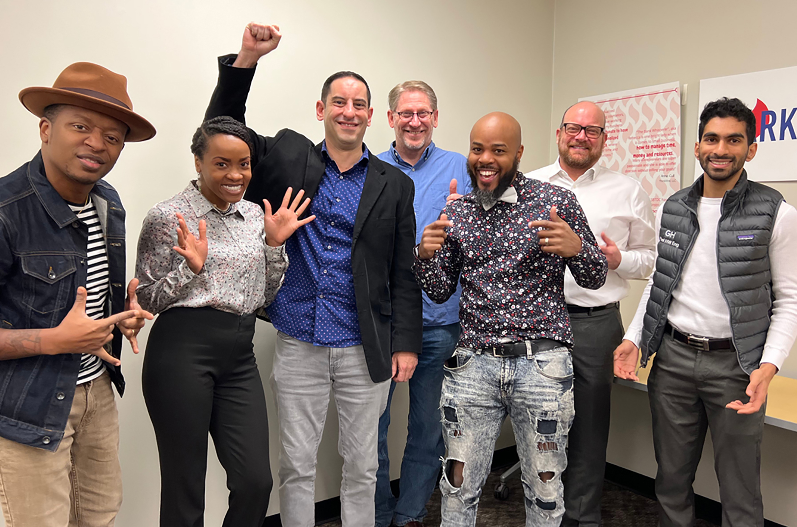Digital Sandbox KC recipients: Jaqwan Sirls, PageMaster; Aishah Augusta-Parham, SEPOW; Brandon Fuhr and Joel Stephens, XReps; David Roberson, AZELLA; Eliot Arnold, MoodSpark; and Nikil Ragav, InventXYZ