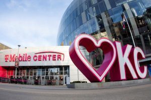 Exterior view of T-Mobile Center prior to the Hall of Fame Classic game between the Cincinnati Bearcats and the Illinois Fighting Illini on Nov. 22, 2021 at the T-Mobile Center in Kansas City. (Photo by Nick Tre, Smith/Icon Sportswire via AP Images)
