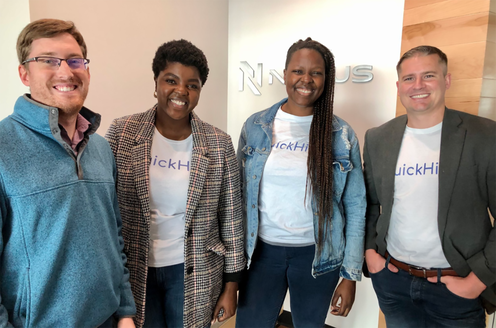 Quinn Robertson, Accelerate Venture Partners/NXTUS, and Angela Muhwezi-Hall, Deborah Gladney and Caleb Swank, QuickHire