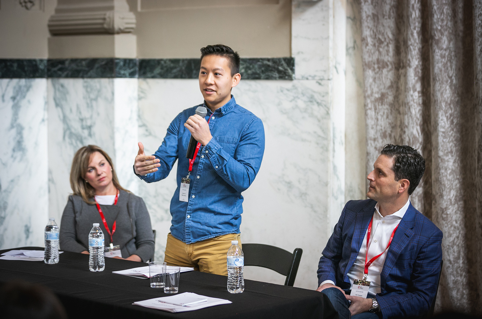 Maggie Kenefake, Royal Street Ventures, Clarence Tan, Boddle, and John Thomson, PayIt, during a previous C3KC conference at Union Station