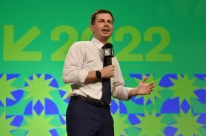 U.S. Transportation Secretary Pete Buttigieg speaking at SXSW; photo by Channa Steinmetz/Startland News