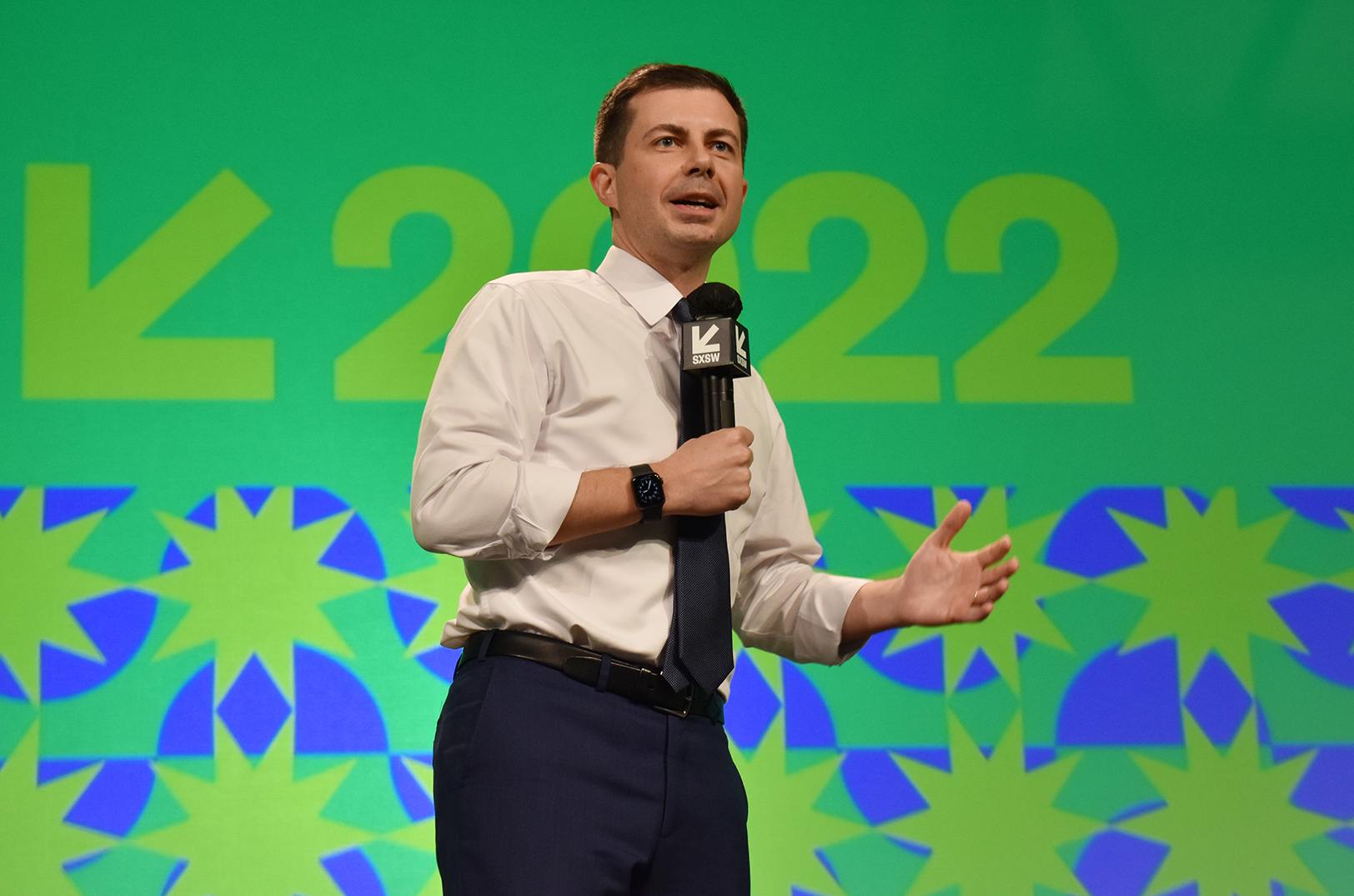 U.S. Transportation Secretary Pete Buttigieg speaking at SXSW; photo by Channa Steinmetz/Startland News