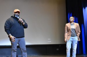 Small Biz Superstars reception 13 Dan Smith and Jannae Gammage on stage at the 2022 Small Business Superstars reception