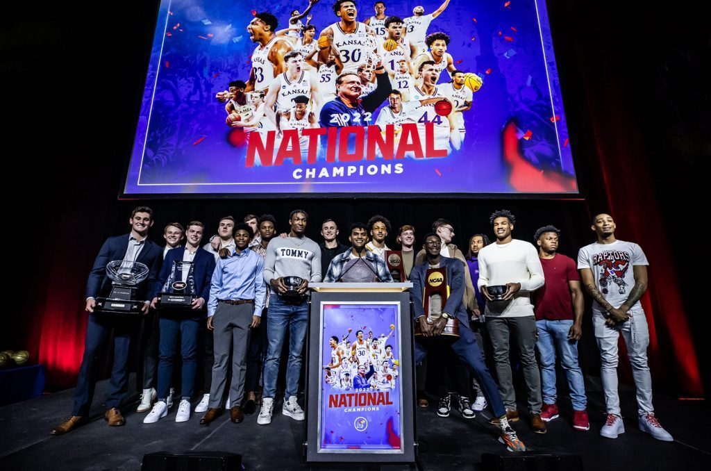 National champion KU mens basketball team; photo courtesy of the University of Kansas