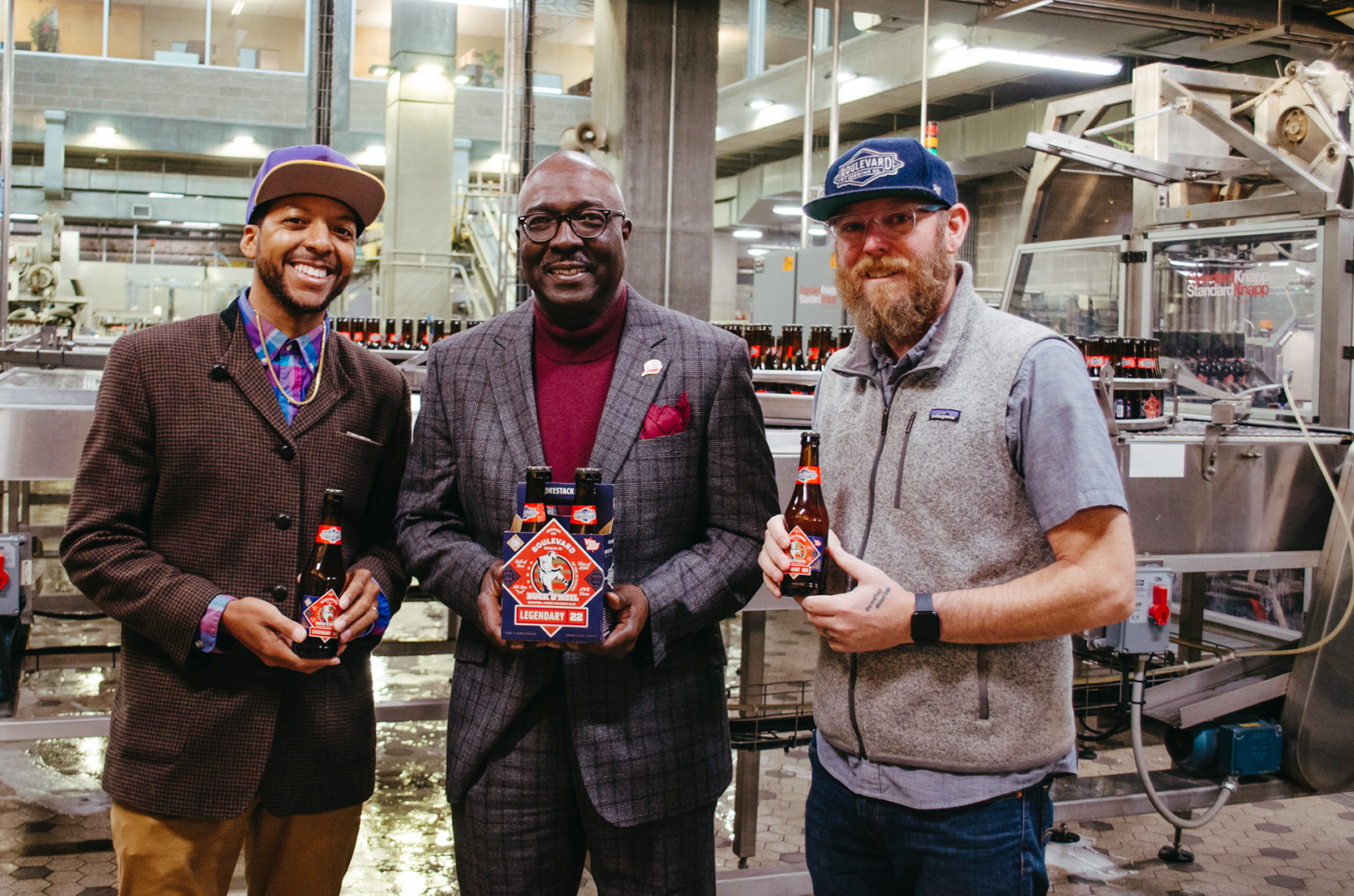 Kemet Coleman, co-founder of Vine Street Brewing; Bob Kendrick, president of the Negro Leagues Baseball Museum; and Adam Hall, Boulevard and Duvel/Moortgot