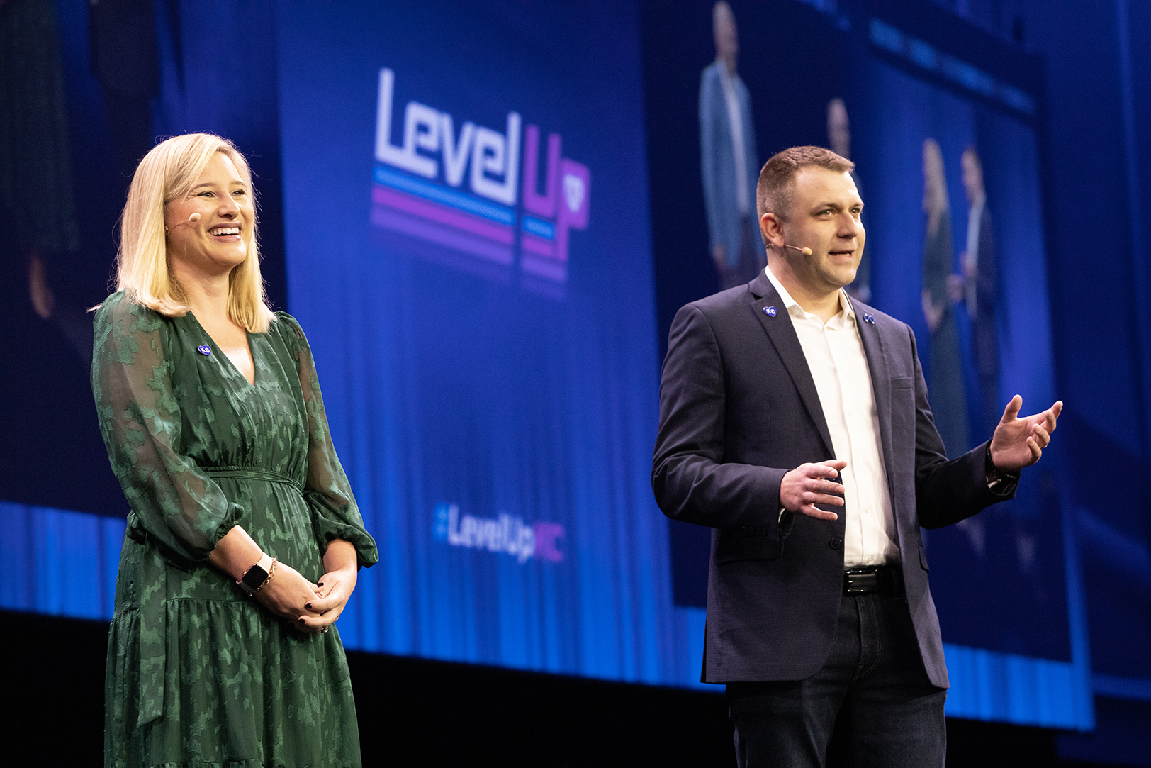 Katie Comer and Matt Sexton, Meta, address a crowd gathered for the KCADC’s annual meeting; photo courtesy of KCADC