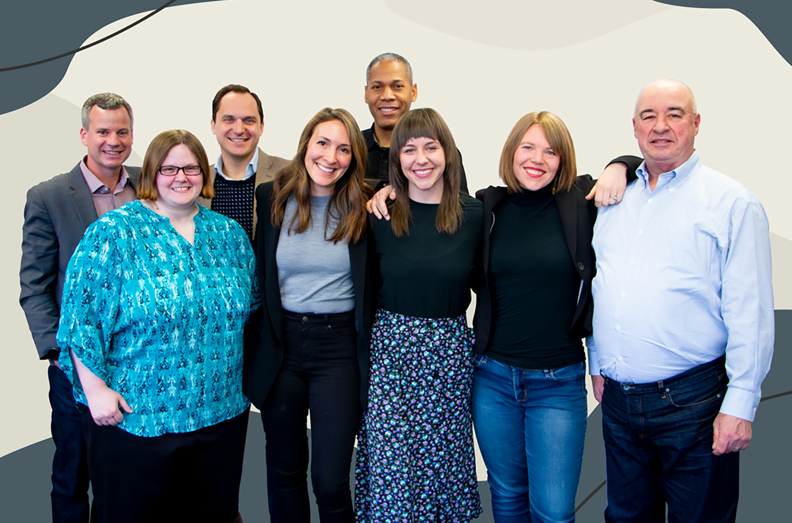 Digital Sandbox KC awardees: front, Dani Hatch, Glownar; Meredith McAllister, Lauren Vossen, Victoria Weber, Marma Nutrition; and an unnamed Techne360 founder; back: David Rowe and Evan Absher, Folks Capital; and Andray Napolez, Diced Digital
