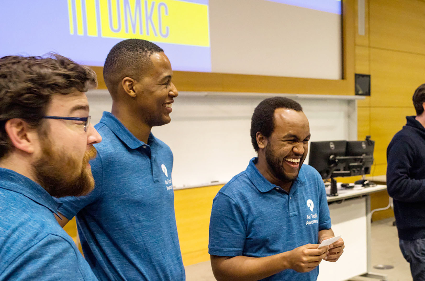 Cameron Knight, Tonderai Kambarami, and Merwan Abdelmajeed, Air Traffic Awareness, a startup that began as a class project at the University of Missouri-Kansas City; photo courtesy of UMKC