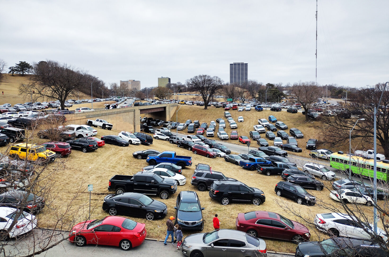 Cars parked during the Chiefs parade; photo courtesy of Jon Broek, Tenfold Security