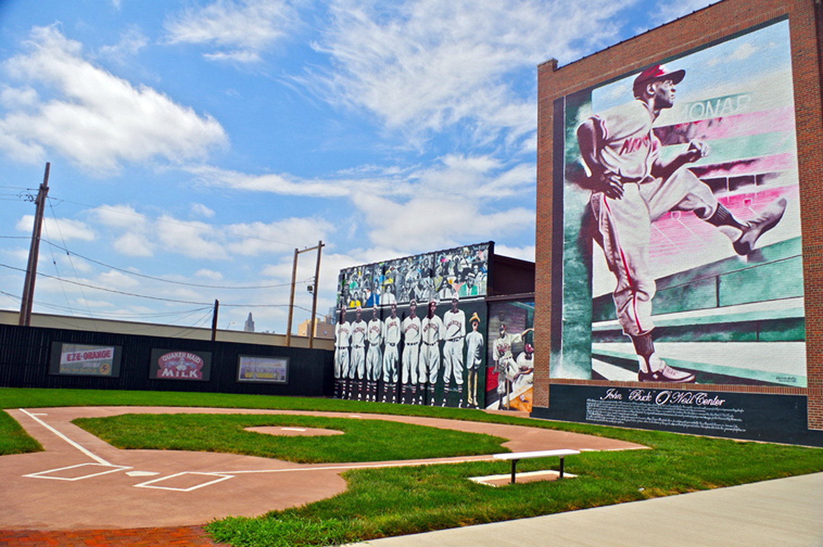 Buck O'Neil mural, right, at the former Paseo YMCA, now the Buck O’Neil Education and Research Center