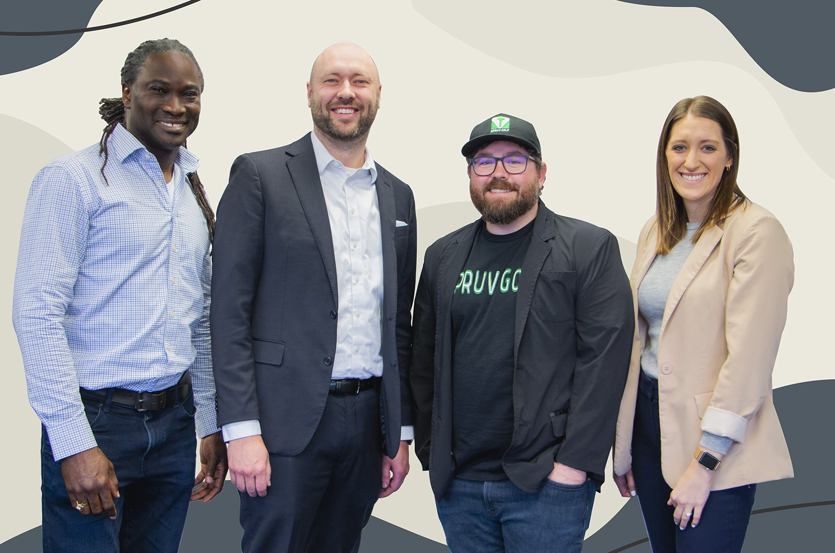 Digital Sandbox KC recipients: Learie Hercules, Heft; Craig Mason, Raise Health Solutions; Mark Lukenbill, Mpruv Sports; and Morgan Marquez, Pickle Systems; not pictured: Molly Oshinski, Pickle Systems; photo courtesy of Technology Venture Studio, UMKC Innovation Center