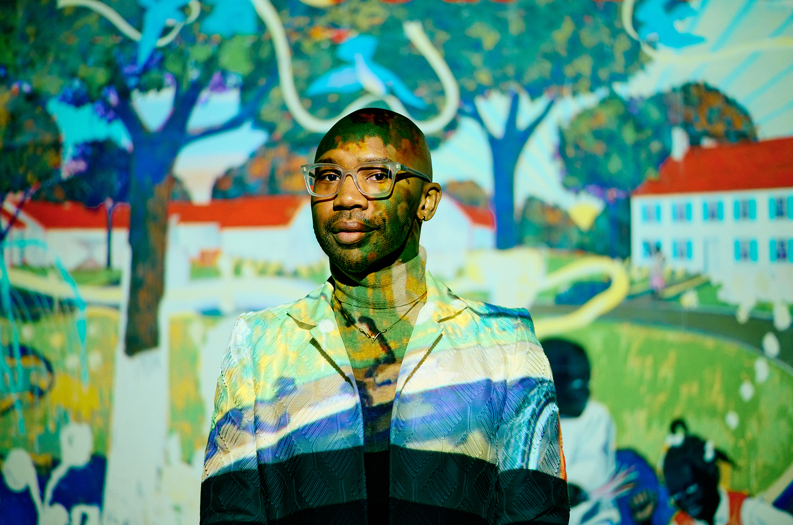 Godfrey Riddle, Civic Saint; photo by Travis Young; painting backdrop "Our Town" by Kerry James Marshall
