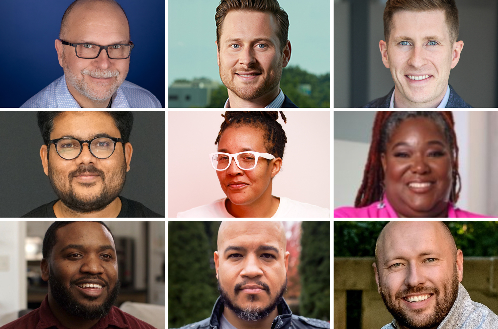 2023 LaunchKC Social Venture Studio cohort: Jeff Blackwood, New Frontier Mobile Diagnostics; Logan Forbis and Christian Hill, Thrive Homes; Lalit Gautam, SenseGrass; Dr. Brandy Archie, AskSAMIE; Catina Taylor, Dreams KC; Khalid Abdulqaadir and Corey McCartney, FaceKC; and Craig Mason, Raise Health Innovations