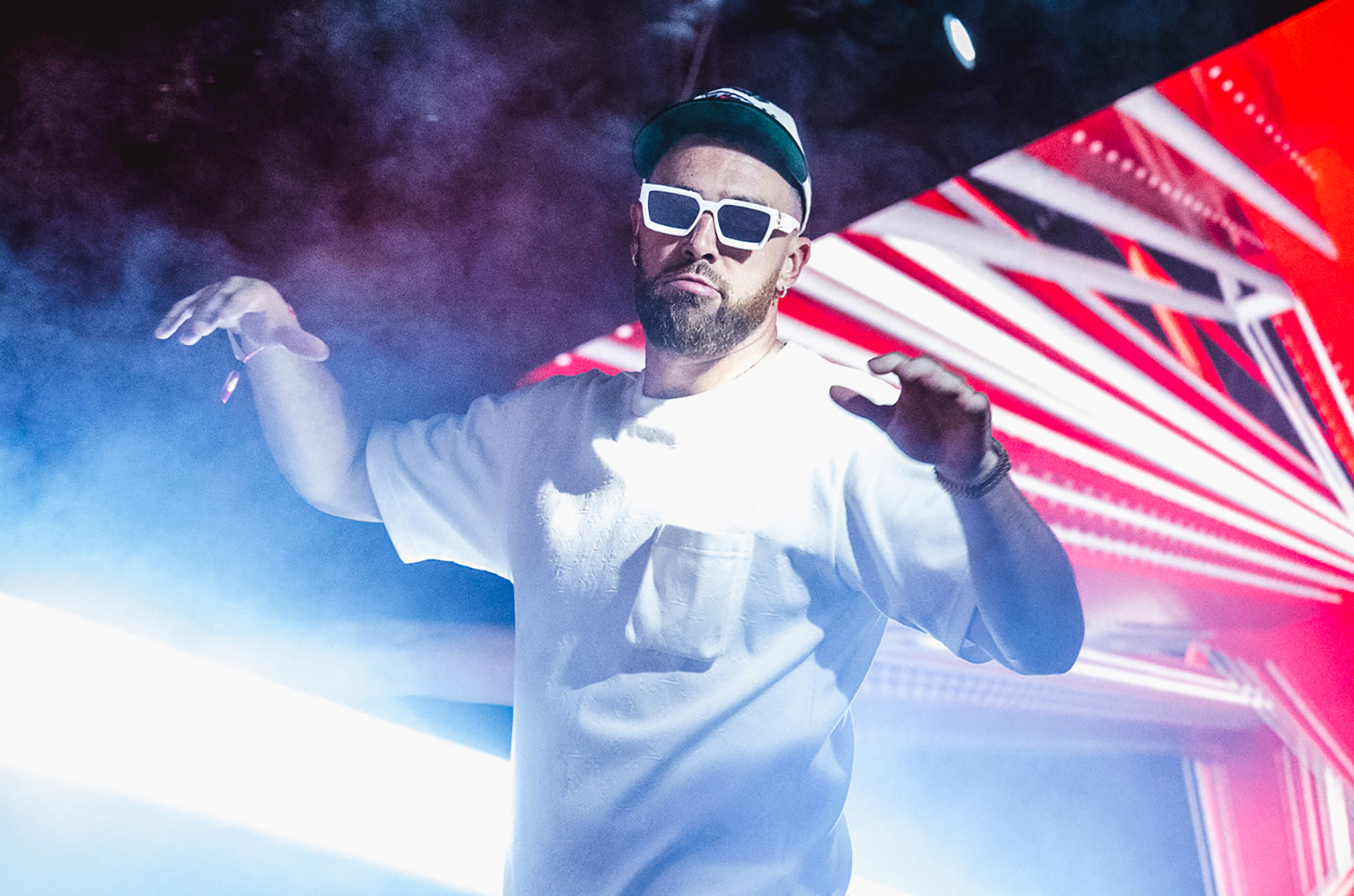 Travis Kelce takes the stage during a post-Super Bowl concert featuring members of the Kansas City Chiefs; photo courtesy of the Kansas City Chiefs