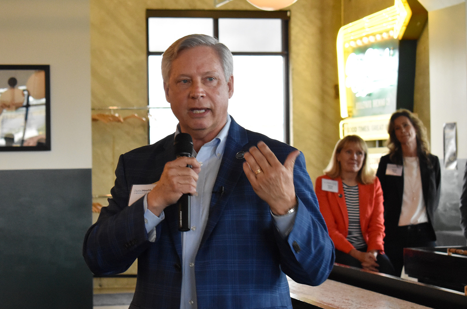 Dick Flanigan, Digital Health KC, speaks during a launch event for the effort to boost Kansas City's digital health ecosystem; photos by Channa Steinmetz, Startland News
