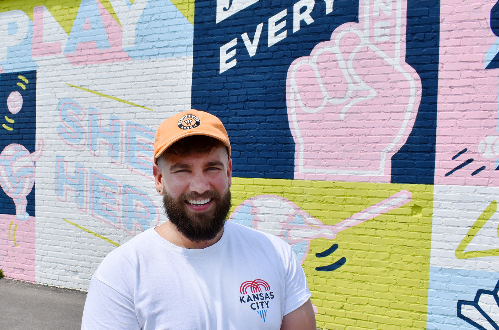 Jared Horman, Stonewall Sports, KCMO; photographed at a mural he painted at Gael’s Public House & Sports by Matthew Gwin, Startland News 