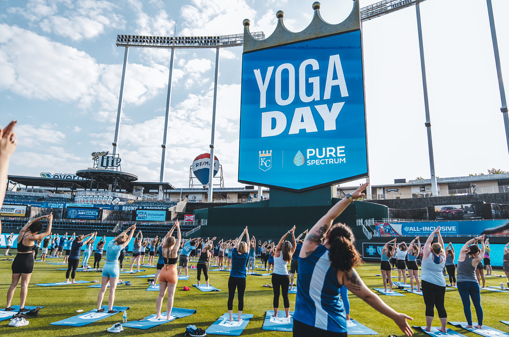 Yoga Day at the K sponsored by Pure Spectrum CBD at Kauffman Stadium; photo by Jason Hanna/ Kansas City Royals