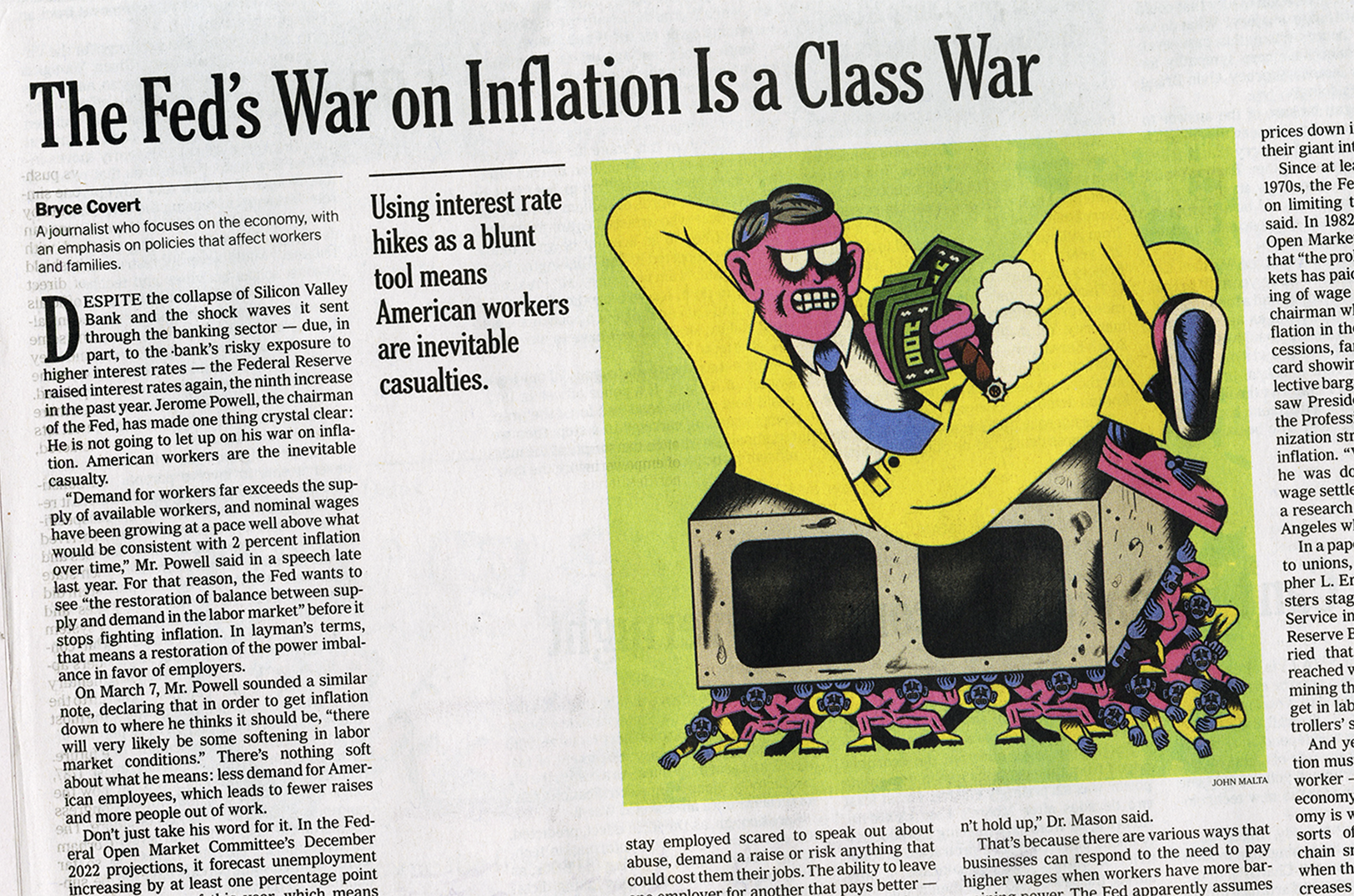 Illustration by John F. Malta for the New York Times, March 30, 2023