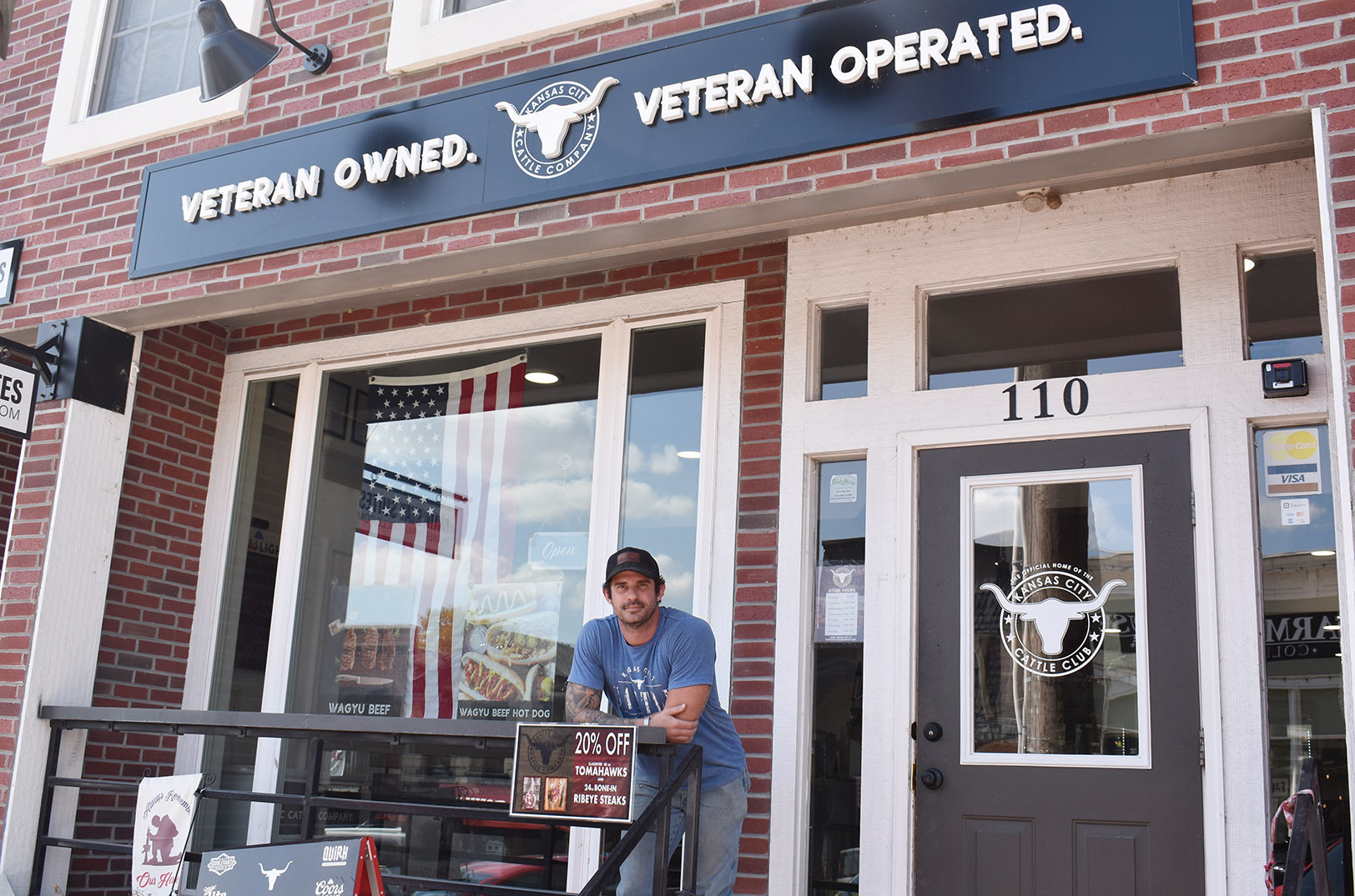 Patrick Montgomery, KC Cattle Company, in front of his Parkville store; photo by Nikki Overfelt Chifalu, Startland News