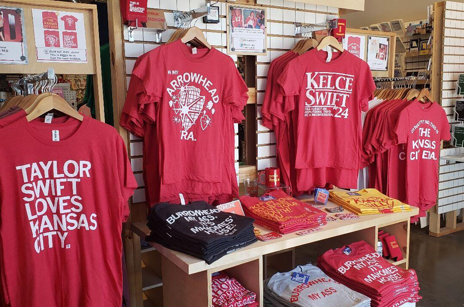 Retailer Raygun has rolled out an array of apparel inspired by Taylor Swift and Travis Kelce. The most common color? Red; photo courtesy of Raygun