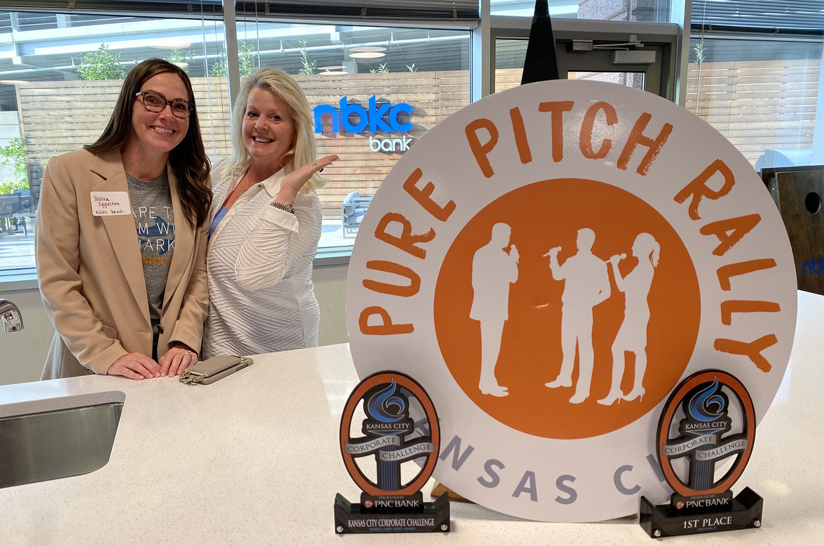 Melissa Eggleston, nbkc Bank, and Karen Fenaroli, Pure Pitch Rally, fall 2023; photo courtesy of Pure Pitch Rally