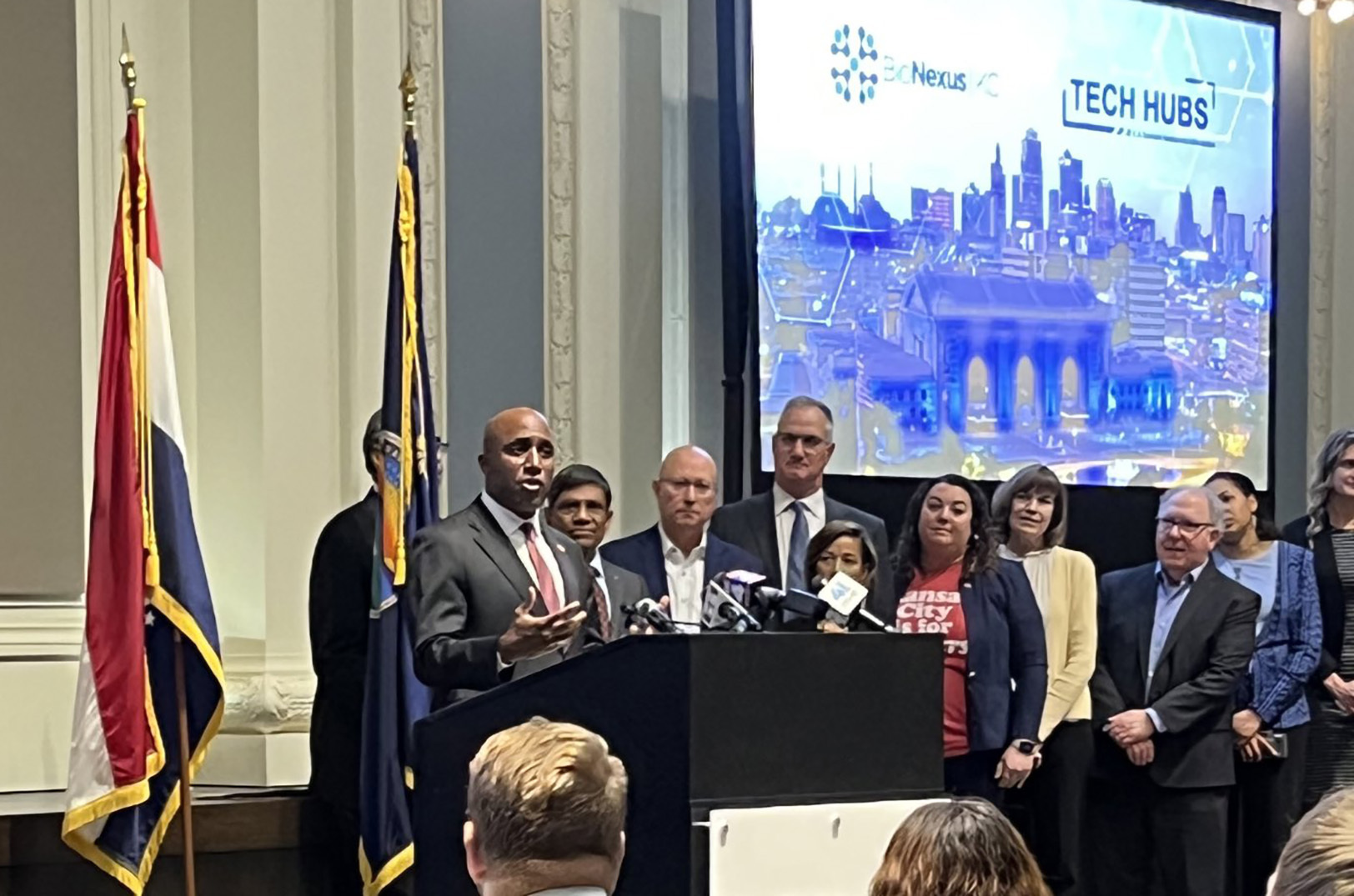 KCMO Mayor Quinton Lucas speaks at Union Station in Kansas City during a ceremonial Tech Hubs announcement in October; photo courtesy of U.S. Sen. Jerry Moran's office