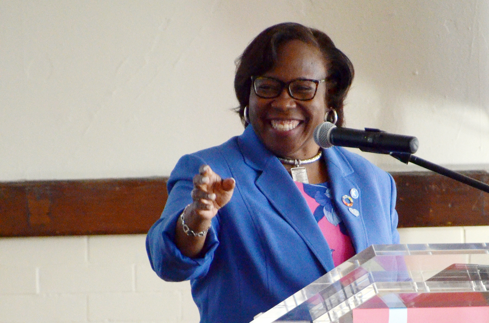 Dr. DeAngela Burns-Wallace, Ewing Marion Kauffman Foundation, speaks during ESO Day at Plexpod Westport at Park 39 amid Global Entrepreneurship Week-Kansas City; photo by Tommy Felts, Startland News