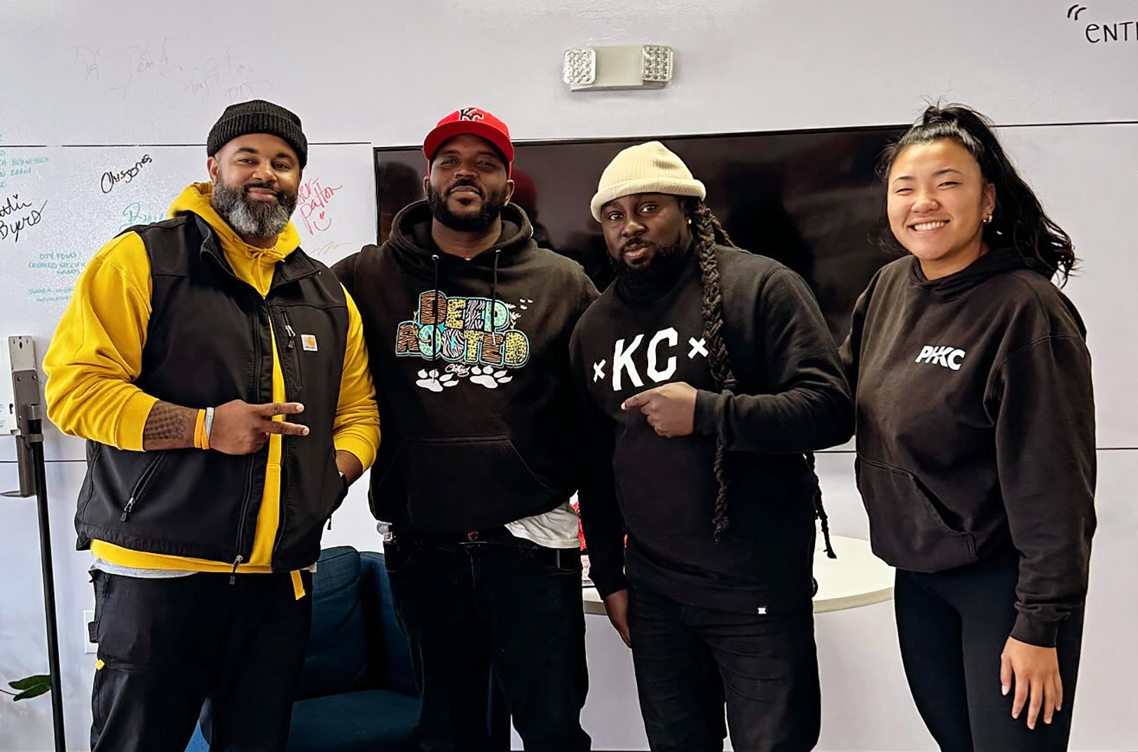 The Porter House team — Dan Smith, Charon Thompson and Miranda Schultz — with past grant recipient Donnell Jamison, Deep Rooted, second from left, at the Alchemy Sandbox pitch competition; photo courtesy of The Porter House