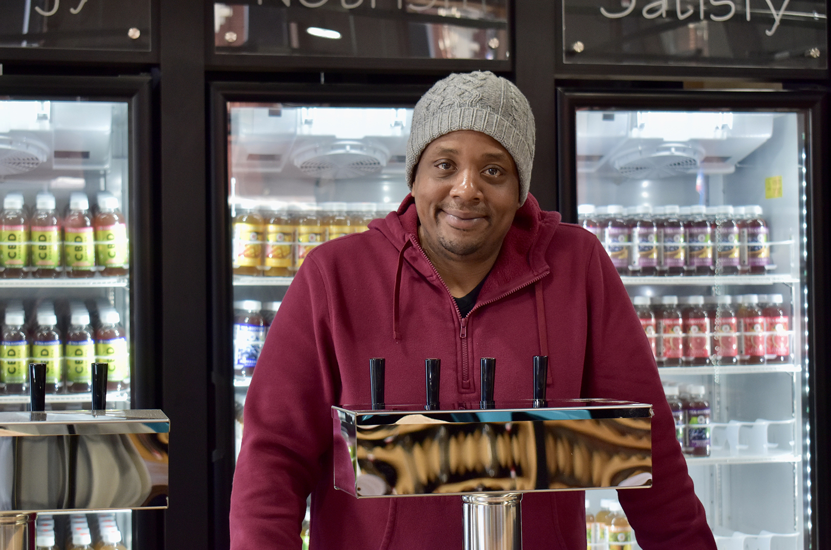 Kortney Lee in the new Tea-Biotics Kombucha taproom in the East Crossroads; photo by Nikki Overfelt Chifalu, Startland News
