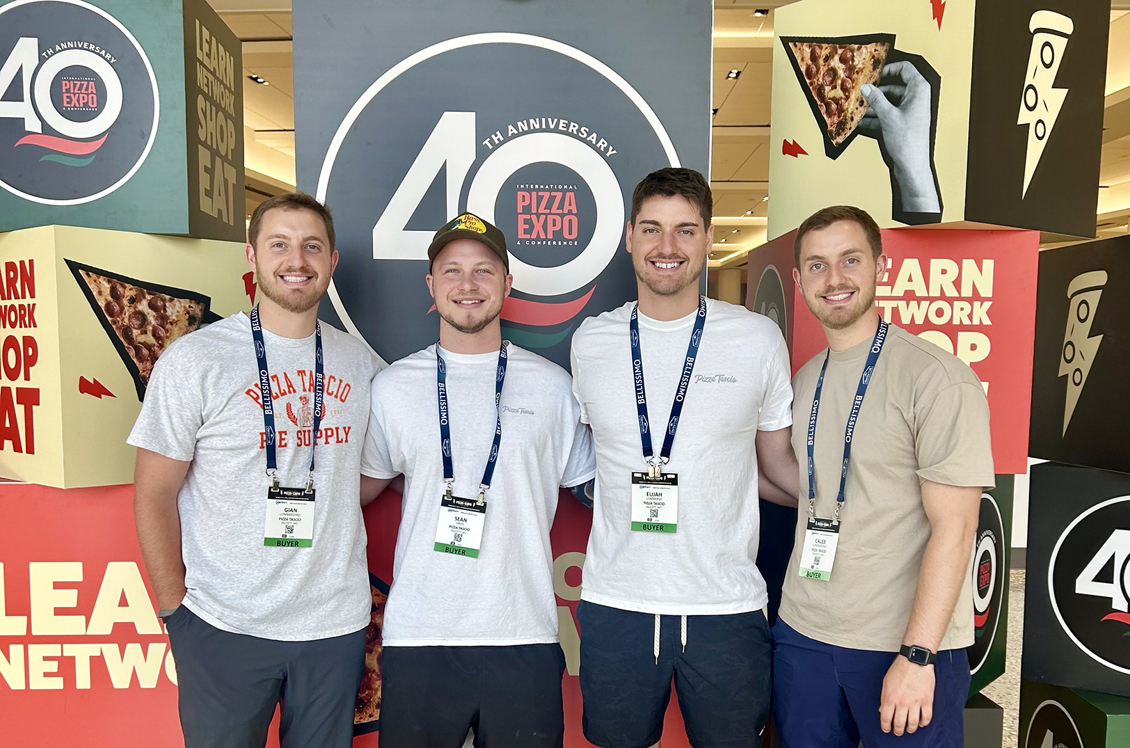 Pizza Tascio owners Gian Lombardino, Sean Davis, Eli Lombardino and Caleb Lombardino at the International Pizza Expo & Conference in Las Vegas; photo courtesy of Pizza Tascio