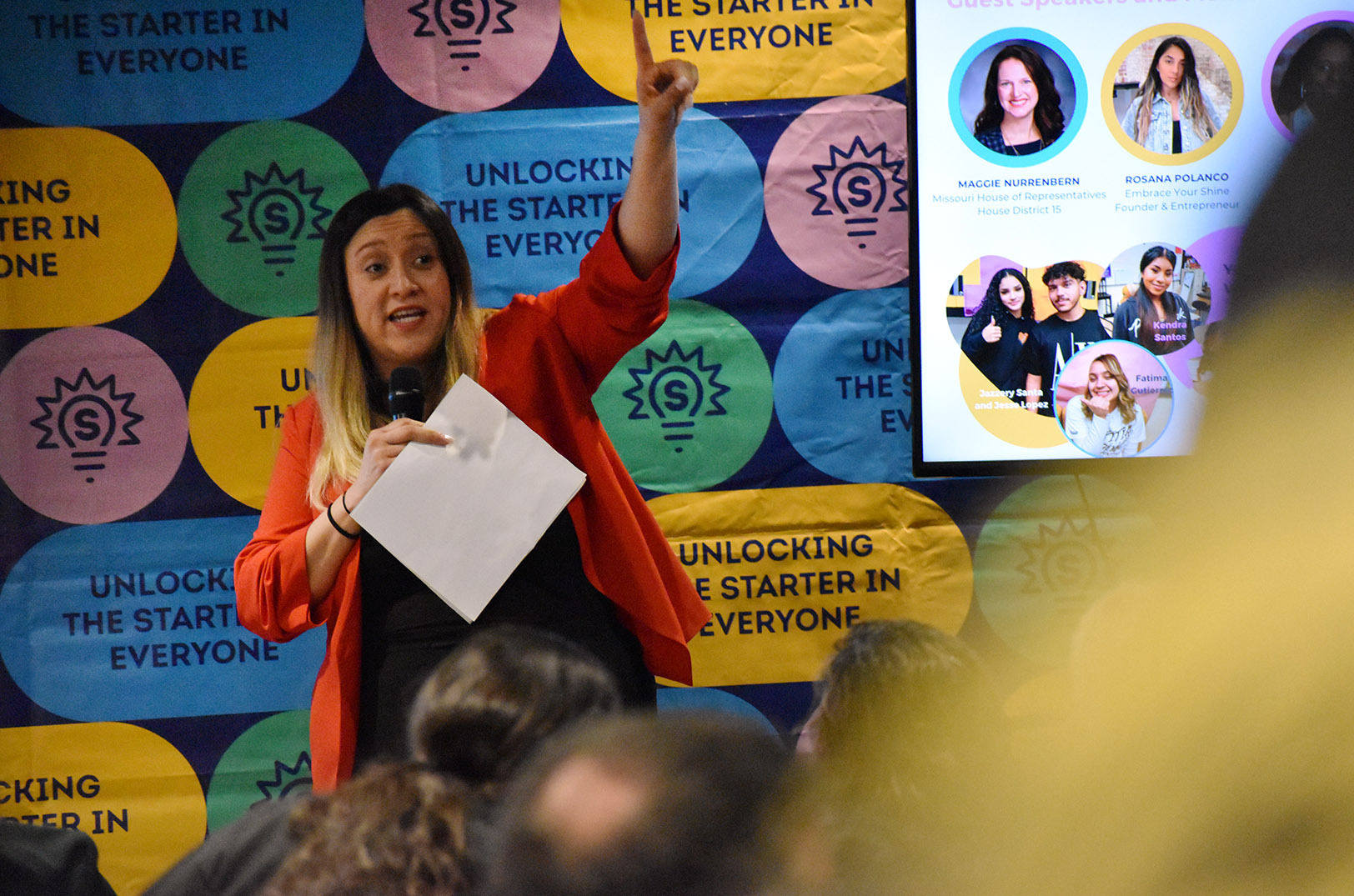 Veronica Alvidrez, director of youth and community programs for Startland Education, speaks to the crowd during the Social Change Internship (SCI) student showcase; photo by Austin Barnes, Startland News