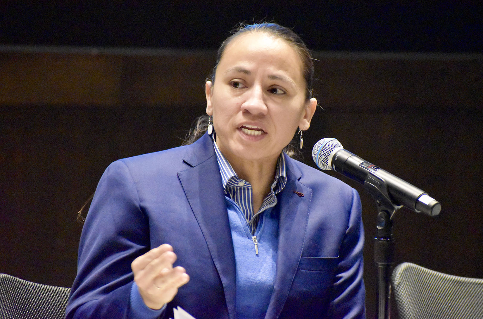 U.S. Rep. Sharice Davids, D-Kansas, speaks during an event at Union Station in Kansas City; photo by Nikki Overfelt Chifalu, Startland News
