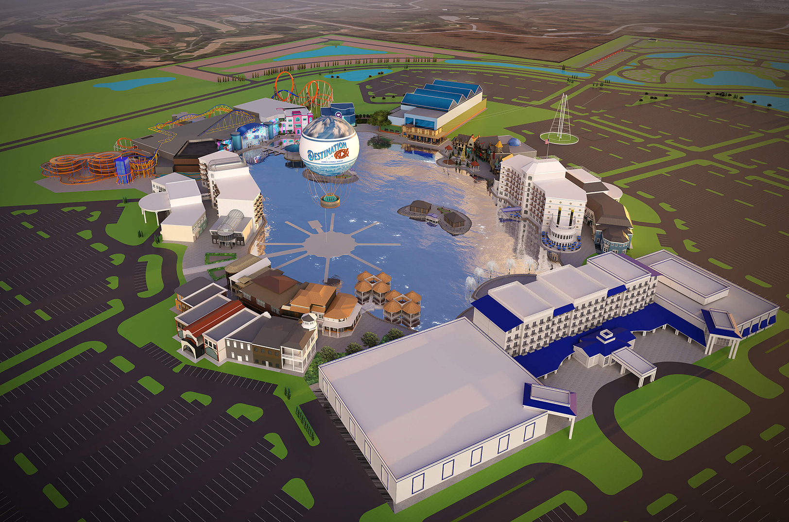 A rendering of the Destination KCK entertainment district planned for Bonner Springs, Kansas, in Wyandotte County; image courtesy of Epic Resort Destinations